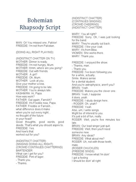 bohemian rhapsody script pdf